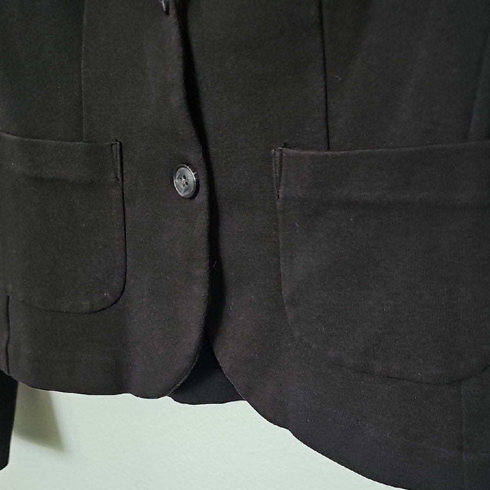 Kensie Preppy Black Sweater Knit Blazer with Gray Collar and Elbow Patches XS - Picture 5 of 9